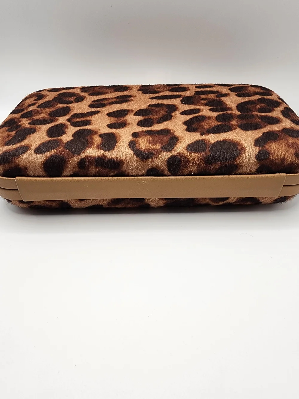 Leopard Print Clutch Bag with Gold Kiss-Lock With Chain Strap